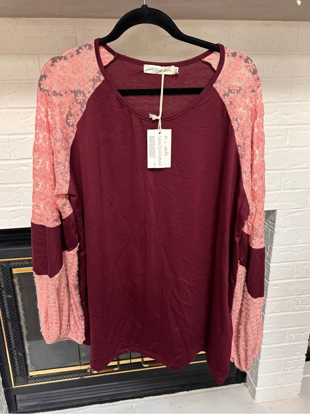 Women's Maroon Raglan Lace Sleeve Sweatshirt